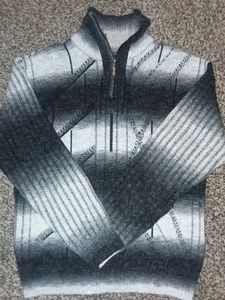 Grey & White Striped Wool Sweater